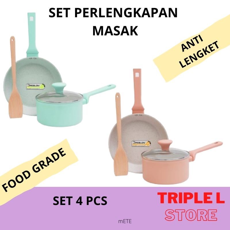INFORMA  Cook Ware Set Panci Wajan Penggorengan Set Anti Lengket 4 pcs Cooking Color