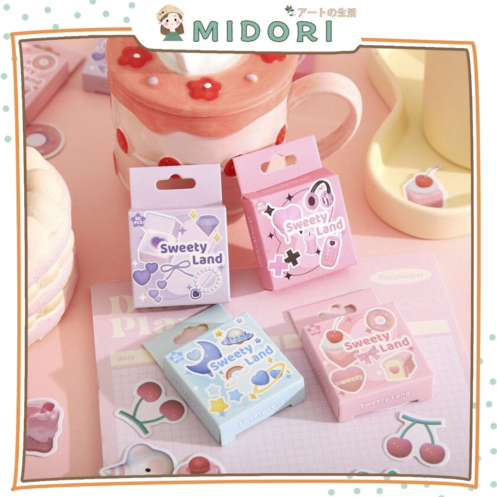 

[MIDORI] 50Pcs SWEETY LAND Deco DIY Scrapbook Sticker Jurnal Diary Planner Kotak - B0437