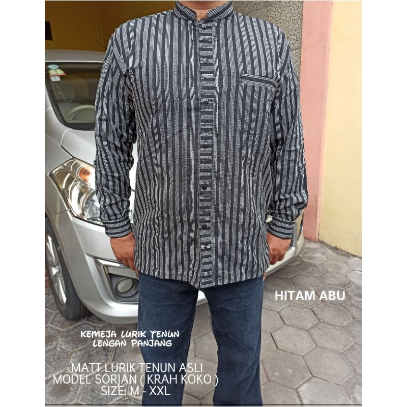 Kemeja Lurik Batik Pria Lengan Panjang Pendek Krah Koko Bahan Tenun Asli Prasojo Pedan Klaten
