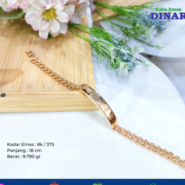 GELANG RANTAI PLAT MODEL SLEP - EMAS MUDA - KADAR 8K/375