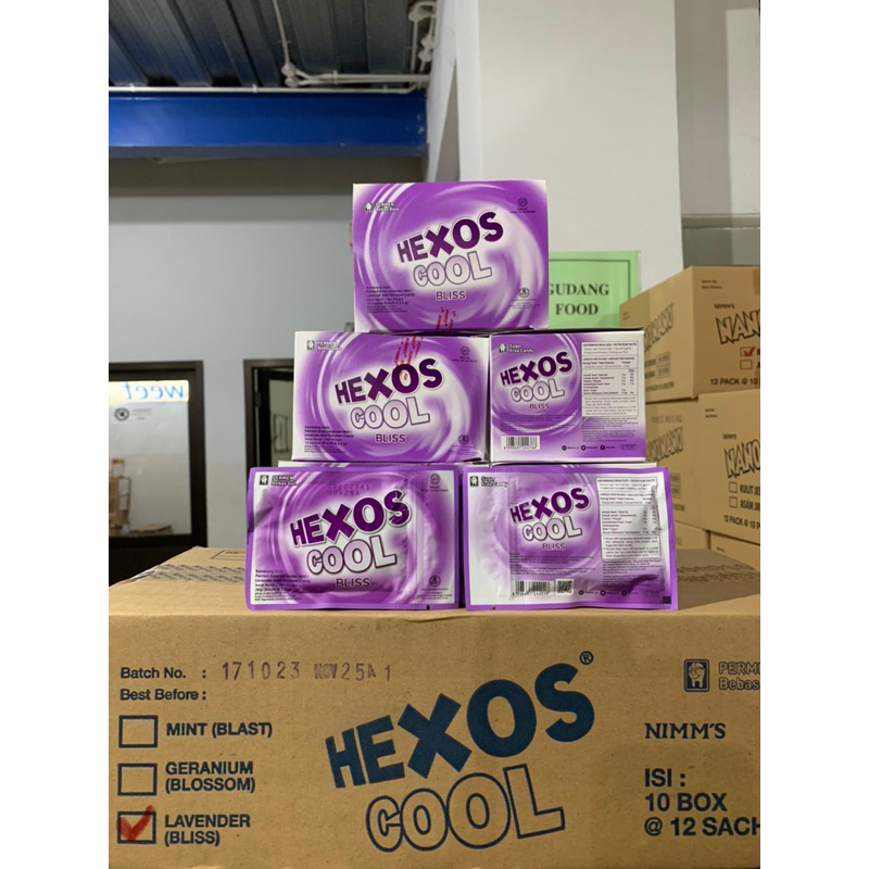 

Hexos Cool Mint Lavender Bliss Bebas gula Isi 8 butir kemasan sachet ziplock.