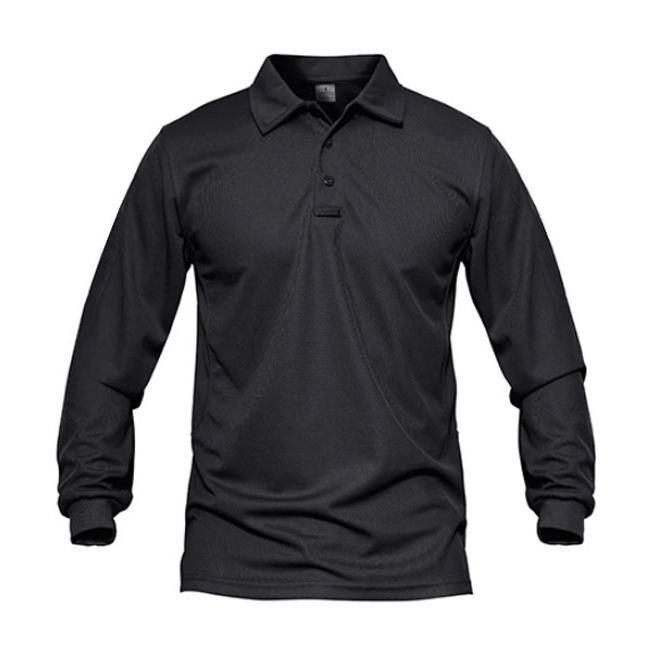 Jemssky - Kaos Polo Shirt Pria Kerah Polos Lengan Panjang Unisex - Hitam