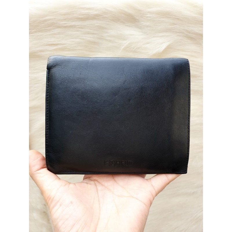 Esprit Dompet Lipat Pendek Pria Wanita Kulit Asli Hitam