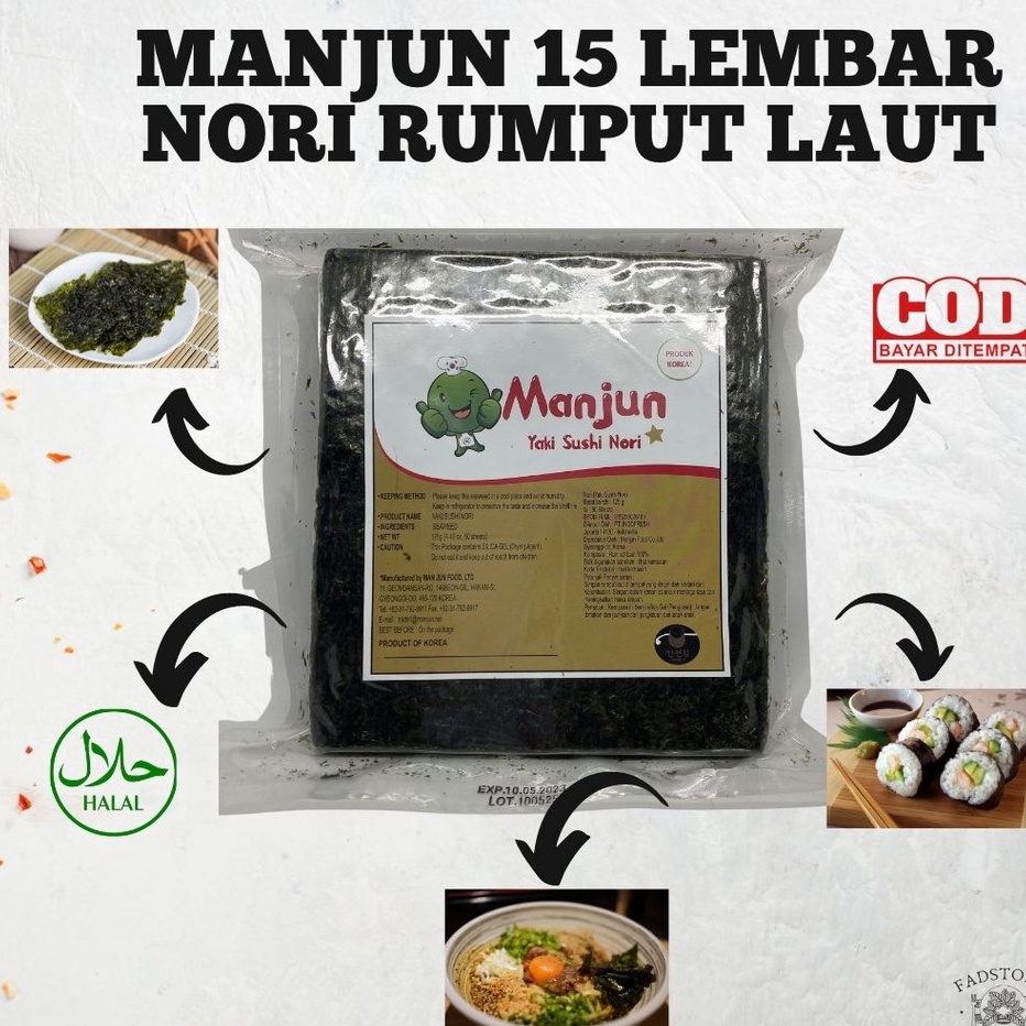 

[KODE PRODUK DFNQY8333] Nori Rumput Laut Manjun 15 Lembar - Nori Sushi Halal