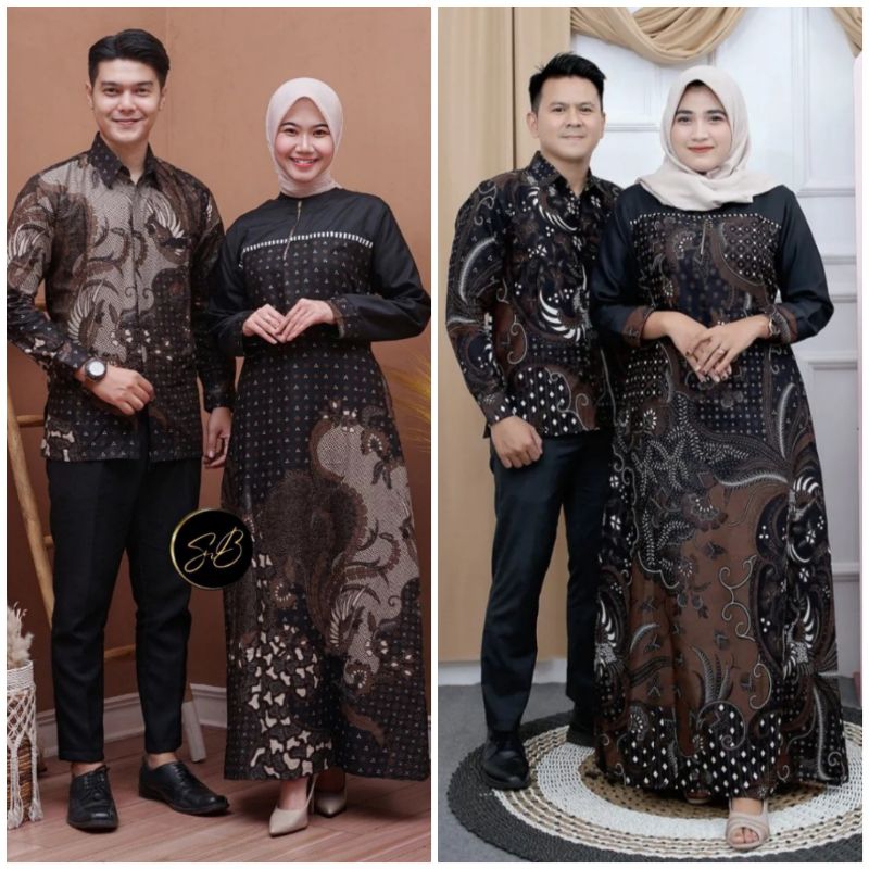 COUPLE GAMIS BATIK MODERN MARINA DRES.Gamis Batik Kombinasi 2023