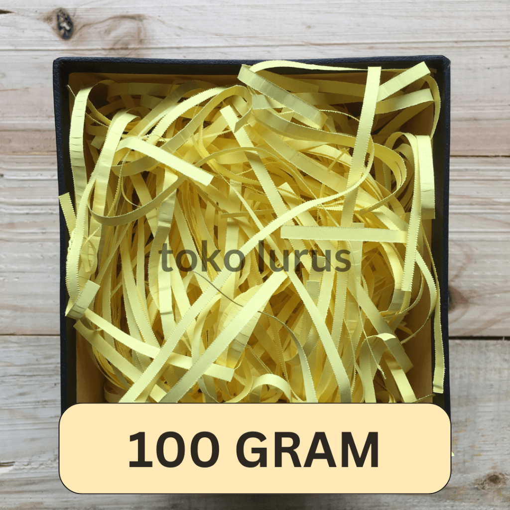 

Shredded Paper Kuning Strip Cut 100 Gram cocok untuk Hampers Kado Parcel