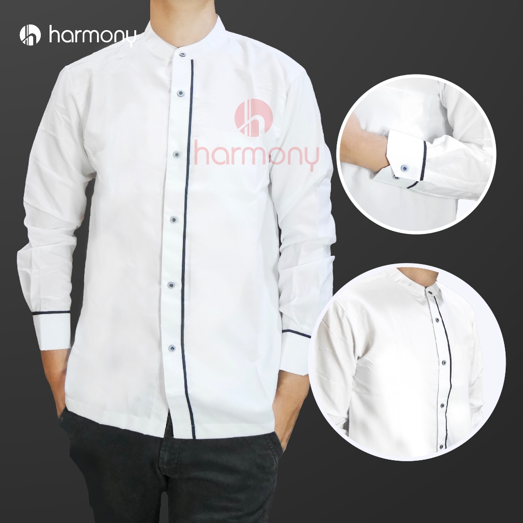 Baju Koko Muslim Putih Premium Kemeja Pria Motif Warna Gelap Harmony