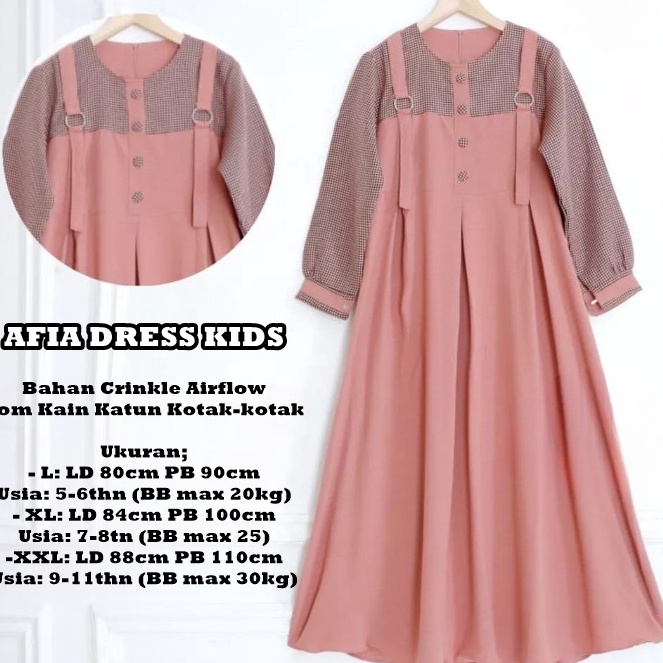 Dikirim secepatnya AFIA DRESS KIDS BAHAN CRINKLE AIRFLOW/ GAMIS ANAK TERBARU/ TERMURAH/ TERLARIS/ KE