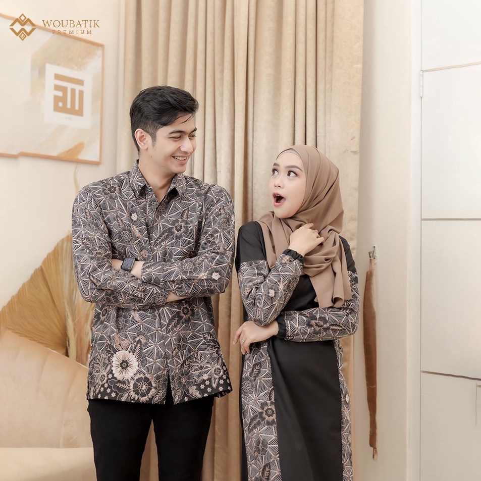 Dapatkan WOUBATIK PREMIUM - Gamis Batik Couple Syari Ria Ricis Dan Teuku Ryan Dress Couple Felisha K