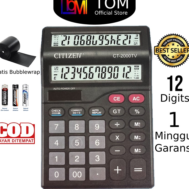 

[KODE PRODUK YAYDS8786] Kalkulator 2 Layar CT-2000TV 12 Digit - Calculator Check Dual 2 Power