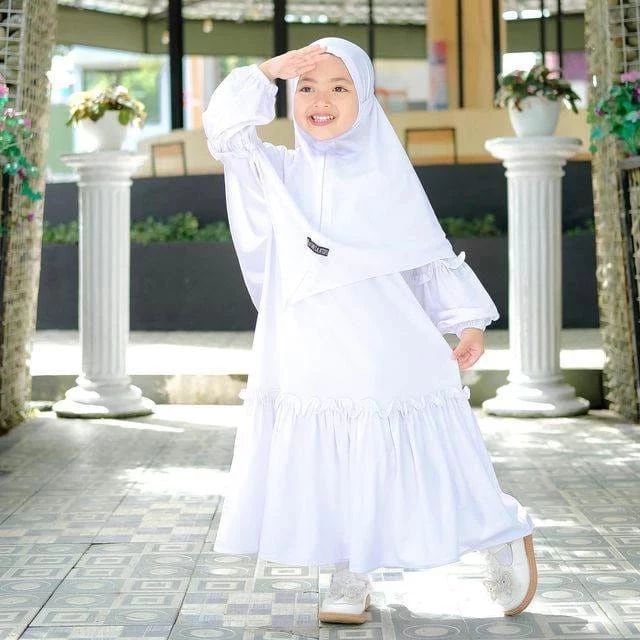 Gamis Anak Al Yumna Syari Kids Setelan Dress Set Kerudung Bahan Jersey Polos Lembut Pakaian Wanita H