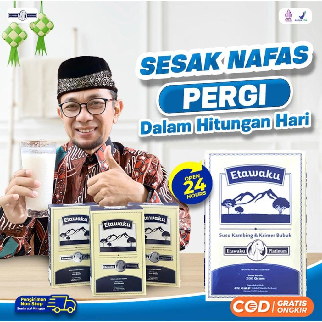 

PROMO!!! ETAWAKU PLATINUM SUSU KAMBING ATASI ASMA PARU PARU SENDI ASLI ORIGINAL OFFICIAL HALAL BPOM.