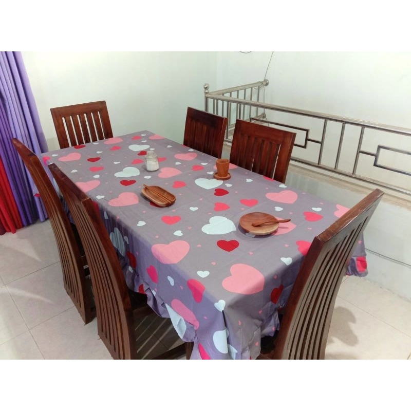 ✅✅ TAPLAK MEJA MAKAN KAIN 4 DAN 6 KURSI MOTIF LOVE MOONSTAR BULAN BINTANG MURAH COD TERLARIS