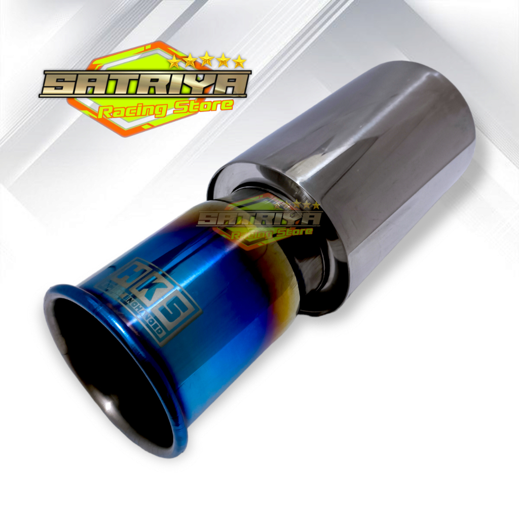 Knalpot Racing Mobil HKS Linting Biru Full Stainles Bass Adem Bulat Empuk Kenalpot Mobil Avanza Vios