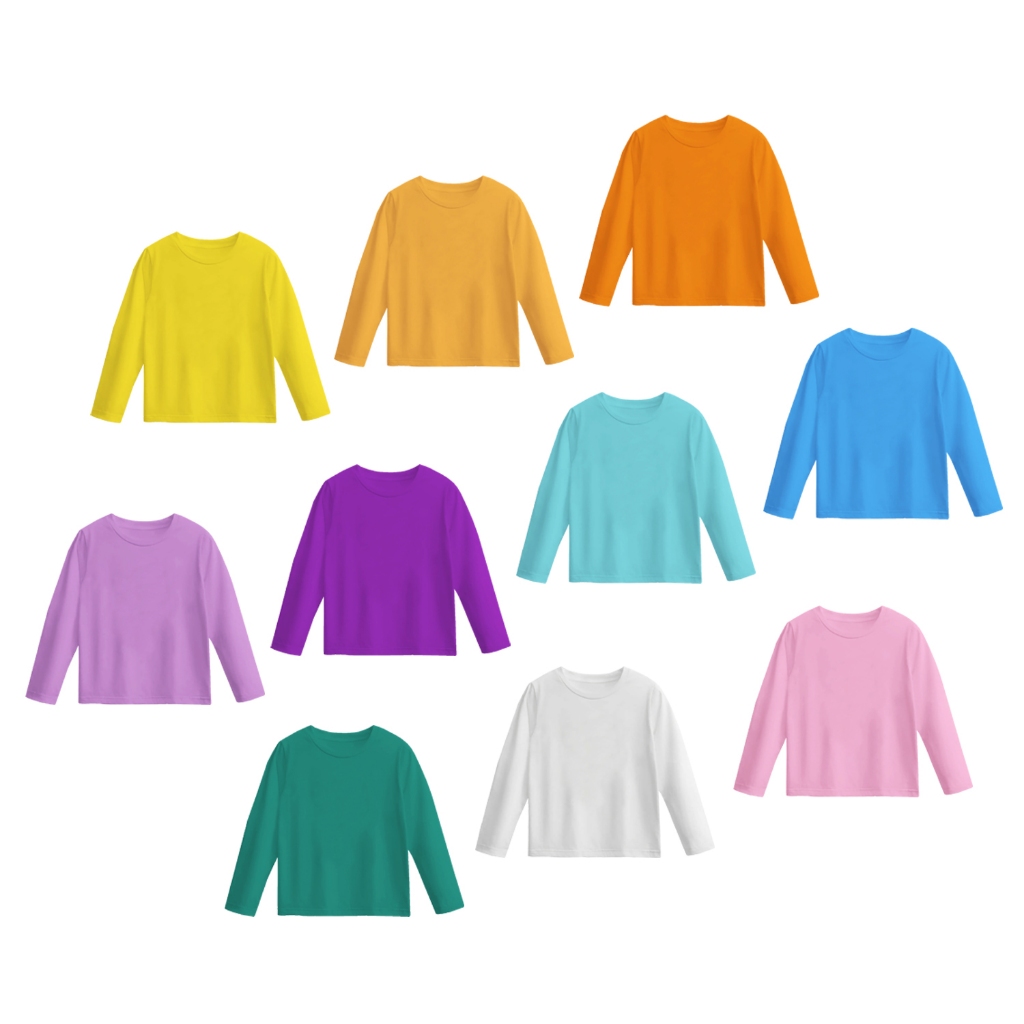 Baju kaos polos lengan panjang anak polosan shirt perempuan laki laki katun combed warna pink ungu l