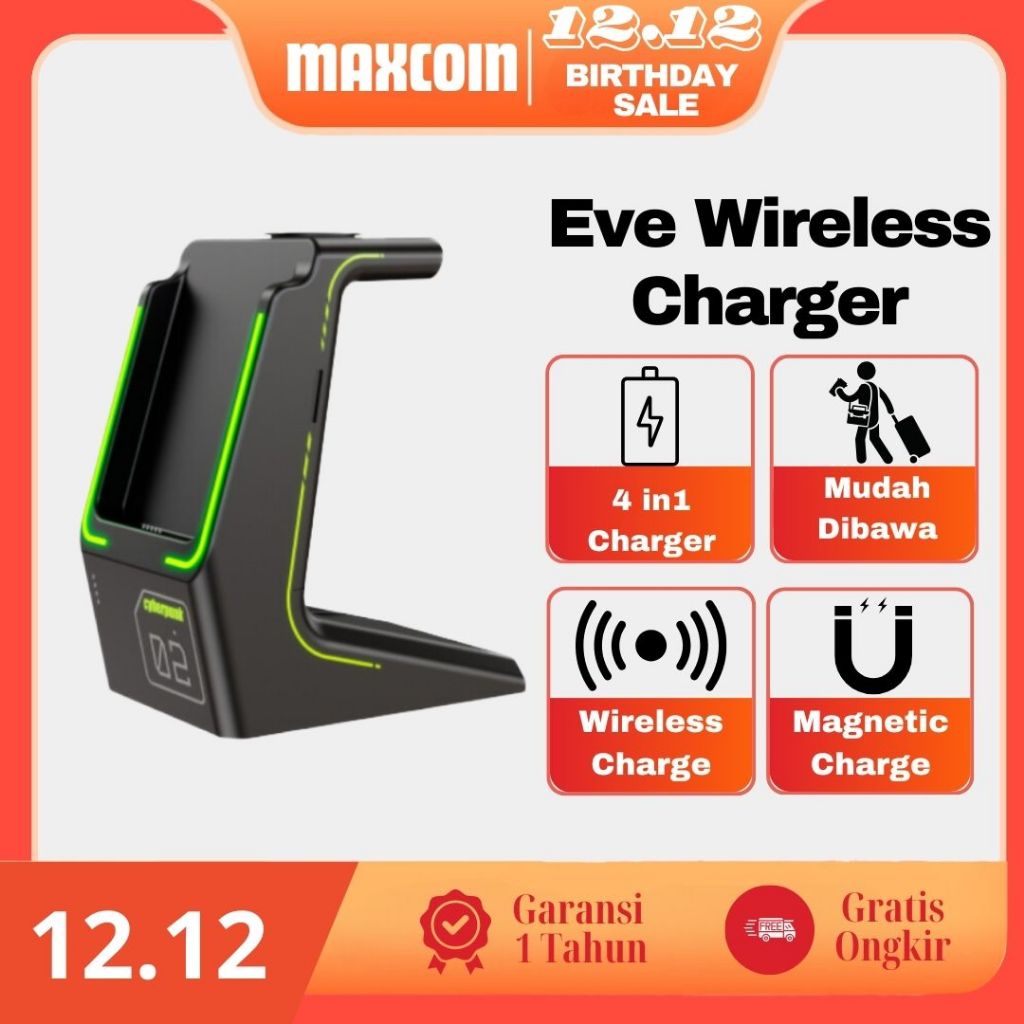 Maxcoin Eve Wireless Charger 3 in 1 Charger 10.000mah Auto Charger Magnetic Charger Fast Charging Powerbanks