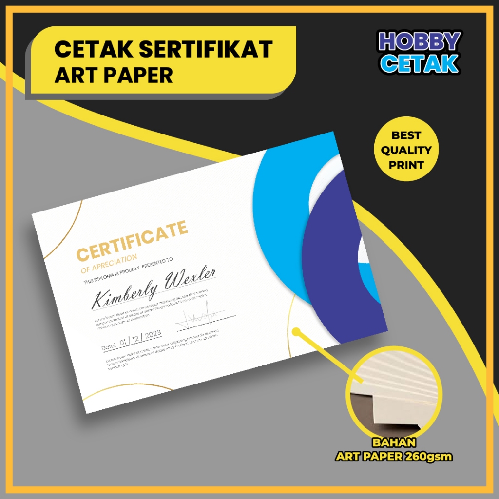 

Cetak Sertifi-kat ( Sertipikat ) Bahan Art Paper 260 Gsm ukuran A4