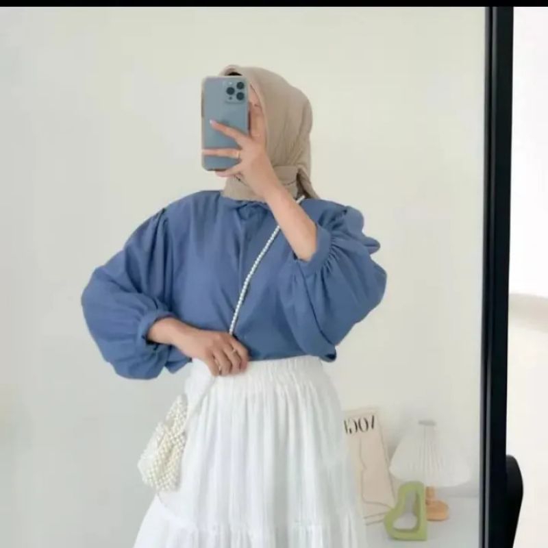 Atasan Wanita Elza Blouse Korea Crincle Lengan Balon