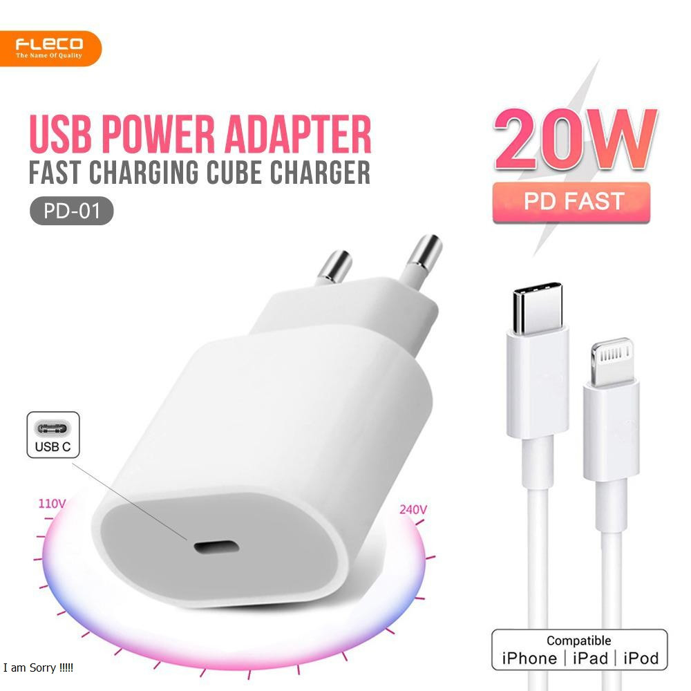 CHARGER FLECO PD-01 TYPE C TO iPhone  FAST CHARGING 20W - CHARGER iPhone - CHARGER FLECO - TAHAN LAM