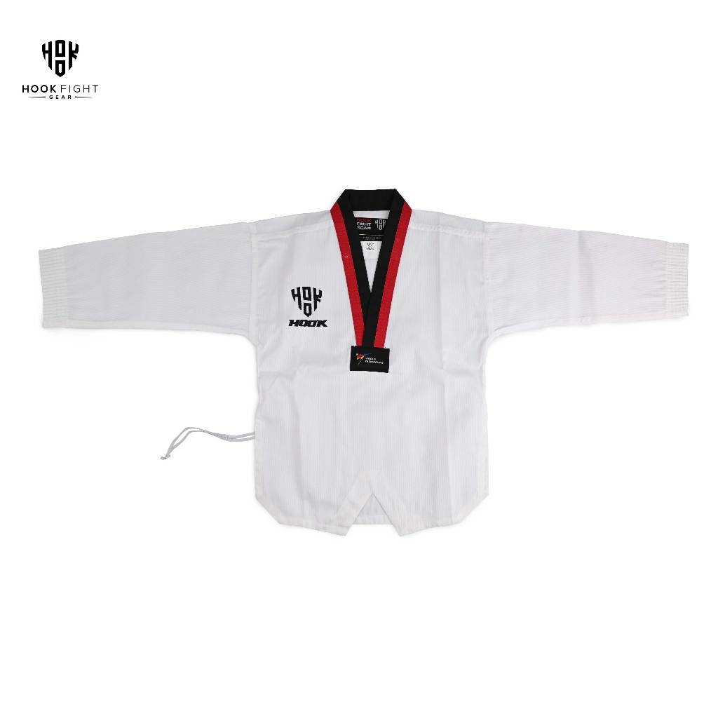 Baju Taekwondo Anak Kerah Merah Hitam Hook Dobok Seragam Taekwondo Anak Pemula  Dobok Taekwondo Hook Anak Pemula Seragam Taekwondo Anak Kerah Merah Hitam