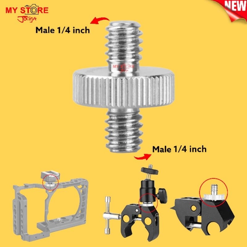 Screw baut spigot stud male 1/4 inch to male 1/4 inch Tripod Light Stand Flash monopod carge rig for