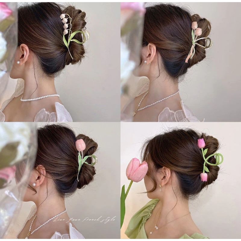 Jepit rambut ala korea minimalis gaya bunga simple elegan