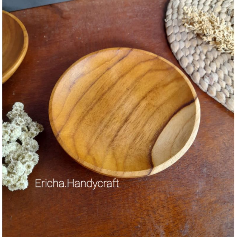 piring kayu jati/piring saji kayu jati 13cm/piring jati
