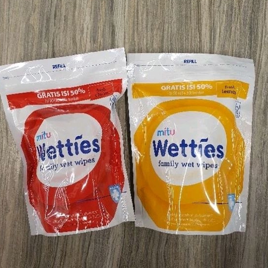 Mitu Wetties family wet wipes tisue basah ANTISEPTIC Fresh LEMON / CLEAN refill ( 90 sheets)