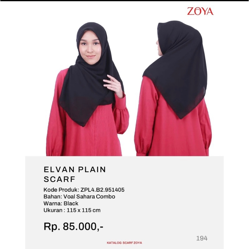 Zoya scarf Polos Dari ELVAN PLAIN SCARF