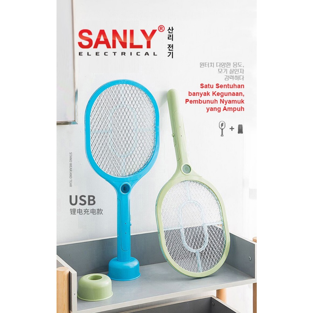 Raket Nyamuk SANLY  rechargeble LED Light Original / SANLY Minimalist Mosquito Racket