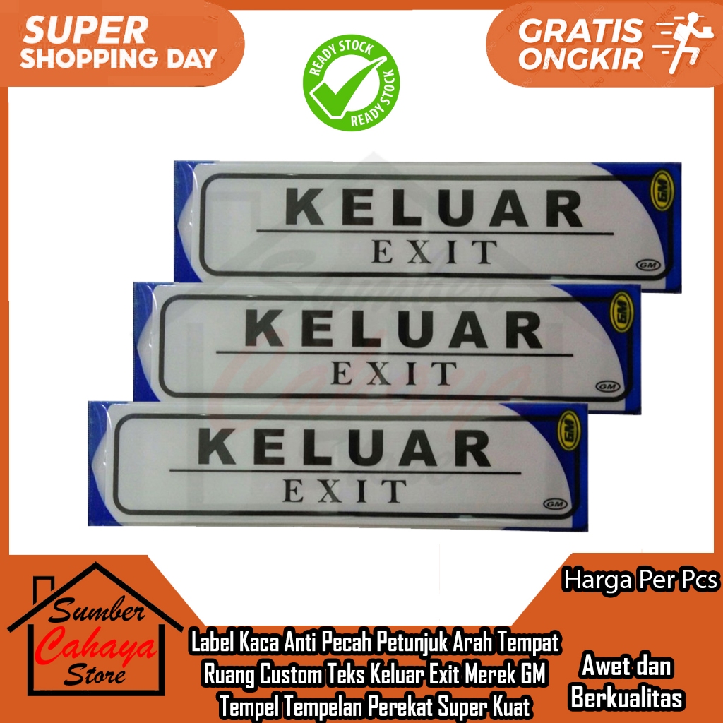 

STIKER LABEL KELUAR EXIT PAPAN NAMA PETUNJUK ARAH STICKER PAPAN PENGARAH RUANGAN LABELS GM AKRILIK ACRYLIK TEMPEL LABELS KACA ANTI AIR LUNTUR AWET BERKUALITAS DOUBEL TAPE PEREKAT KUAT MELEKAT LEKAT LENGKET ACRILIC LEPAS PASANG