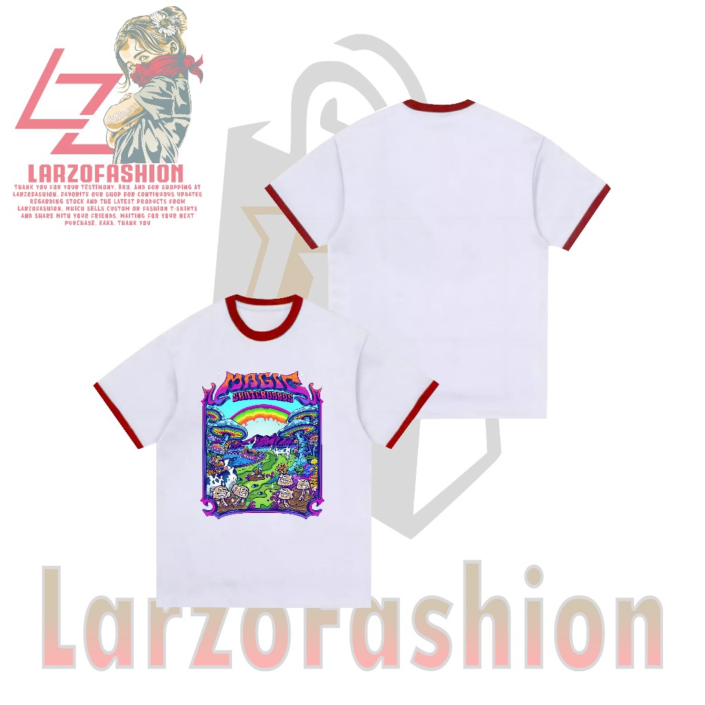 Kaos RINGER TEE - MAGIC SKATEBOARD MUSHROOM - FREE STIKER