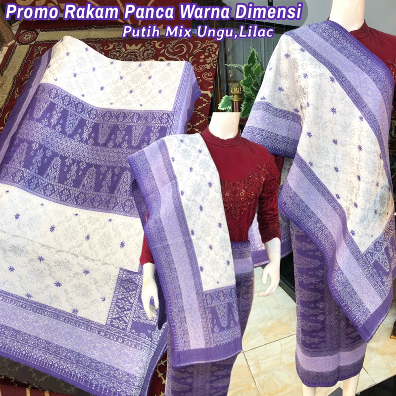 Songket Rakam Panca Warna Dimensi Promo /Putih mix ungu Lilac/ songket tenun asli palembang /ilham s