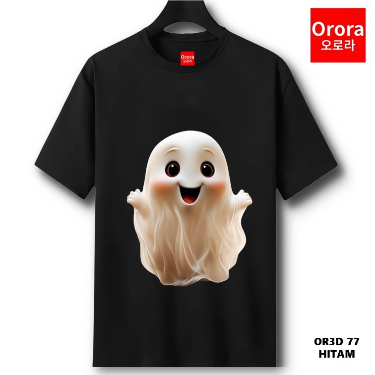 Orora Kaos Distro Premium 3 Dimensi Ghost Lucu - Baju Atasan Sablon Pria Wanita Warna Hitam Putih Ukuran S M L XL XXL XXXL keren OR3D 77
