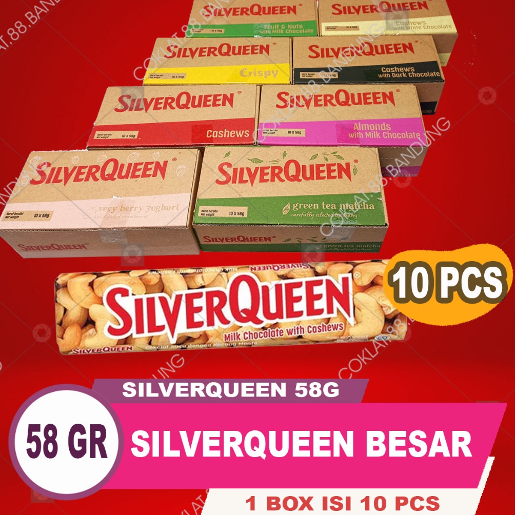 

Murah!! SILVERQUEEN 58GR 1 BOX ISI 10 PCS, COKLAT SILVER QUEEN 58 GRAM 1 DUS 10 X 58 GR COKELAT MEDE ALMOND ➚Terbaru