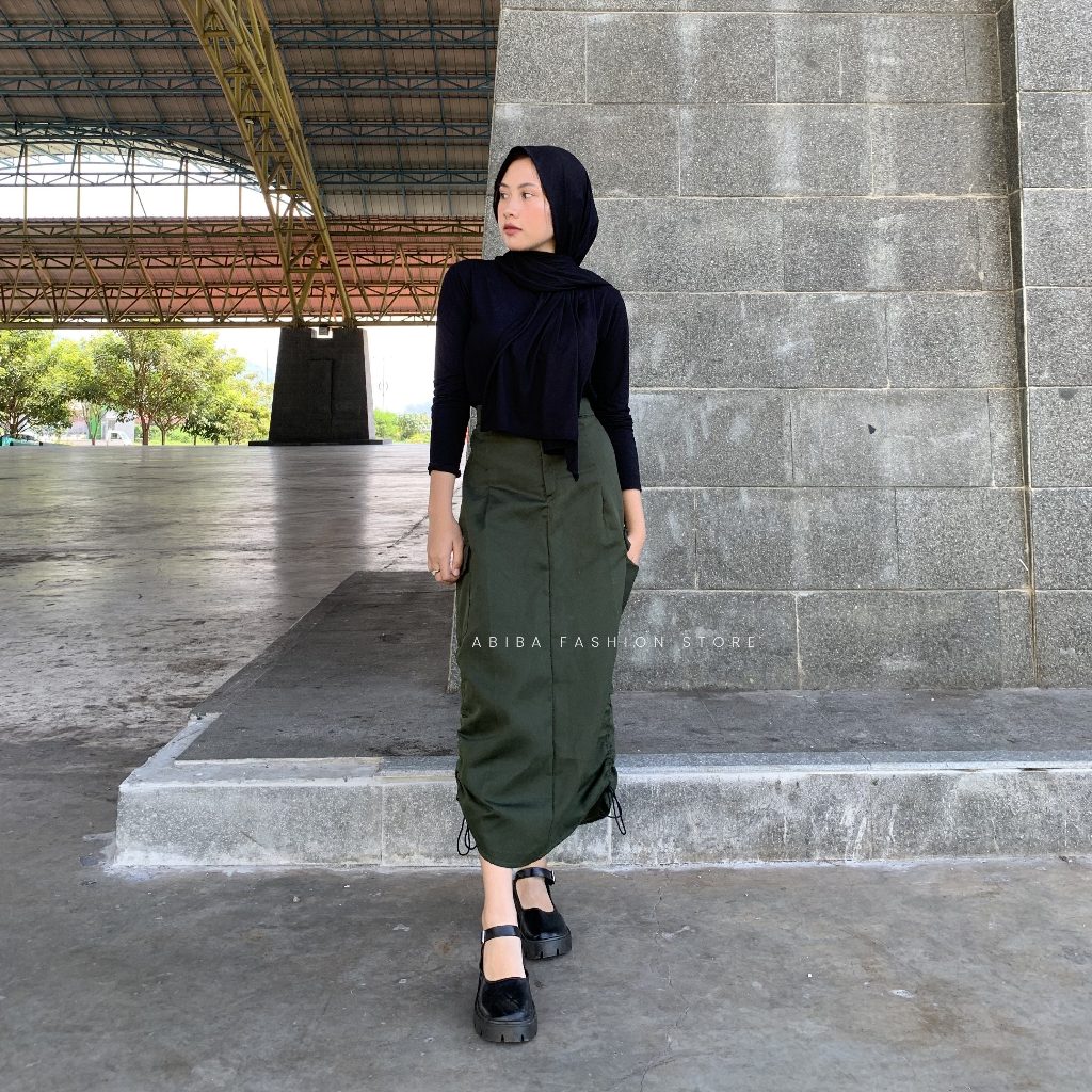 Cargo Skirt Wanita/Rok Cargo Serut JUMBO XL