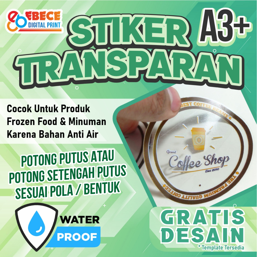 

Cetak Stiker A3+ Vinyl Transparan LABEL MAKANAN MINUMAN COSMETIK