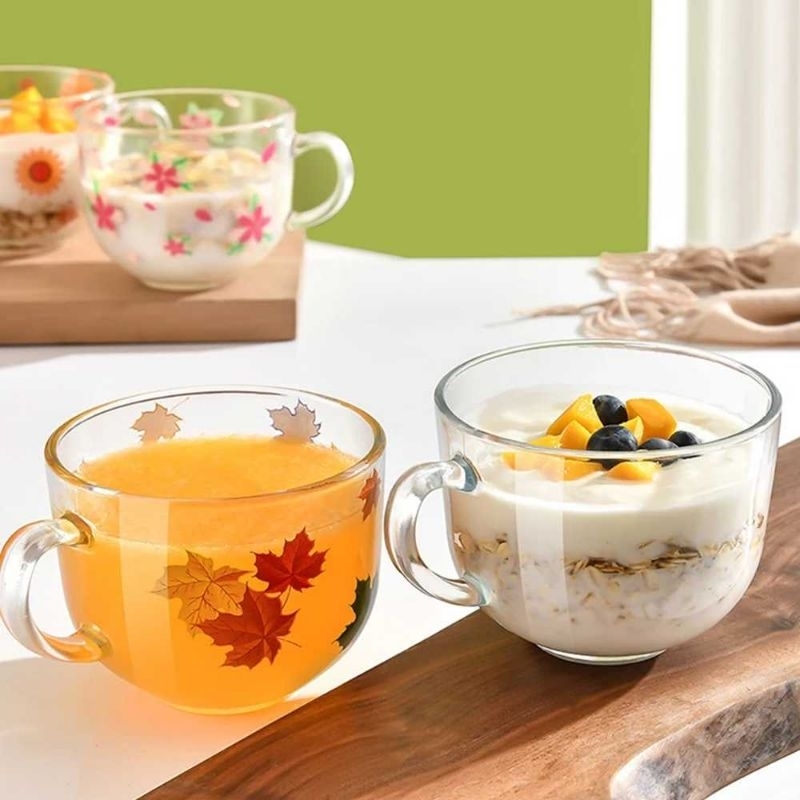 Gelas Mug Jumbo Gagang Kaca Bening 500 mL | Gelas Sereal Smoothie | Mug Cereal Jumbo Kaca Unik Lucu