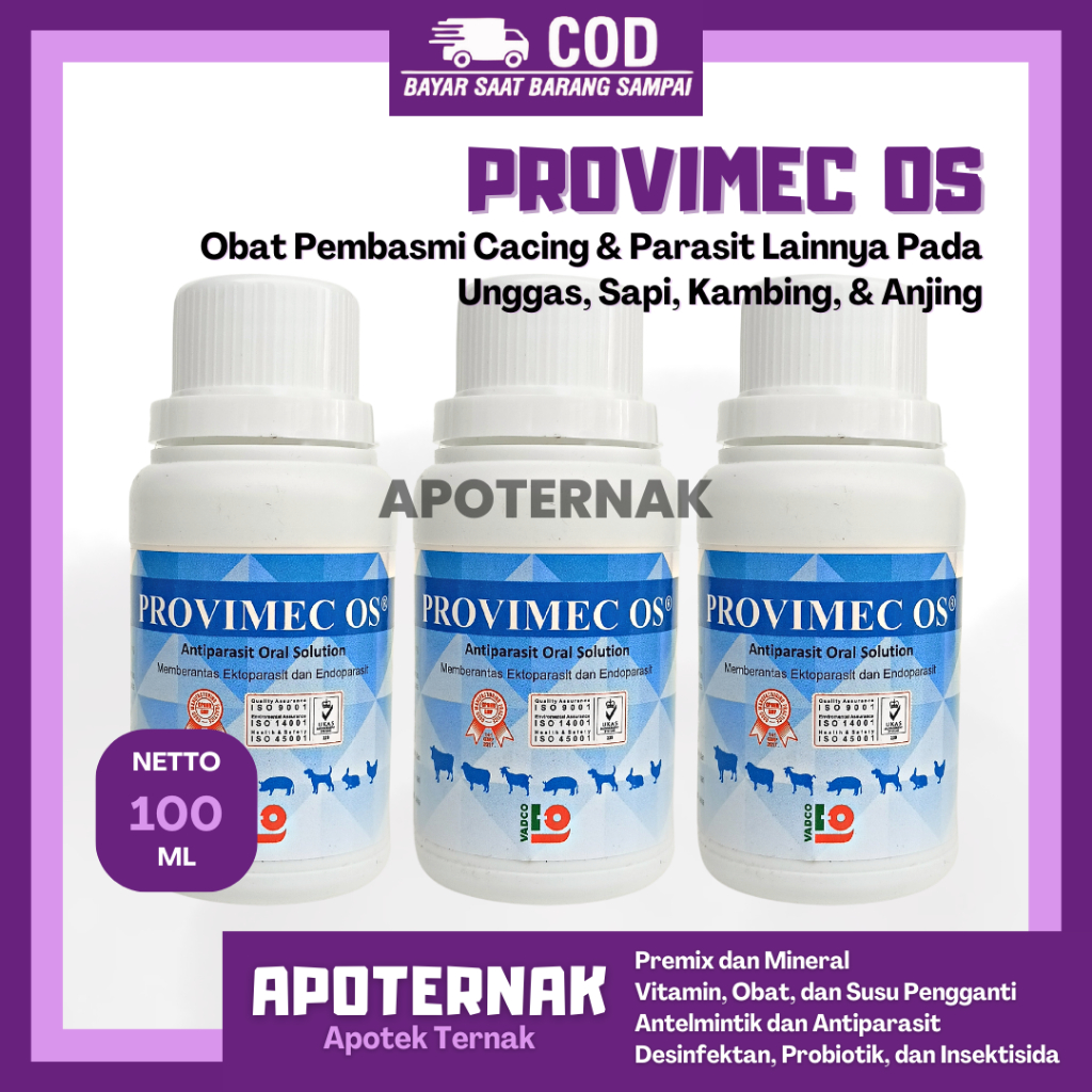 PROVIMEC OS 100ml - Obat Cacing Obat Anti Parasit Hewan Unggas Sapi Kambing dll - ORAL SOLUTION - me