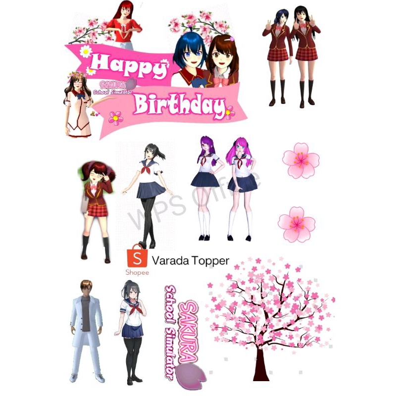 Topper Cake Tema SCHOOL SIMULATOR Free Request Nama/Hiasan Kue Ultah SAKURA SCHOOL SIMULATOR