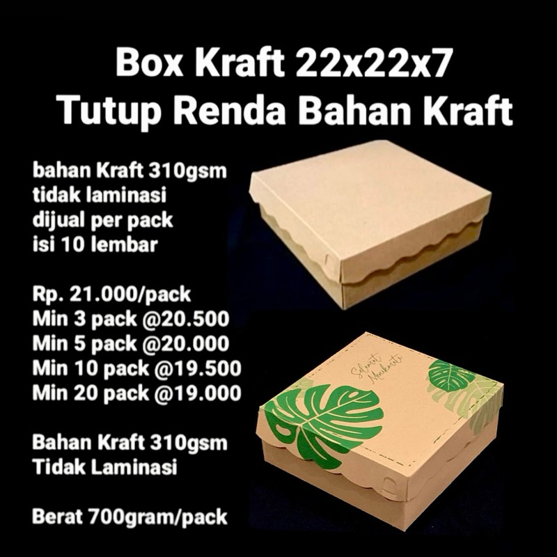 

Box Kraft 22x22x7cm Tutup Renda Dijual Per Pack Isi 10 lembar