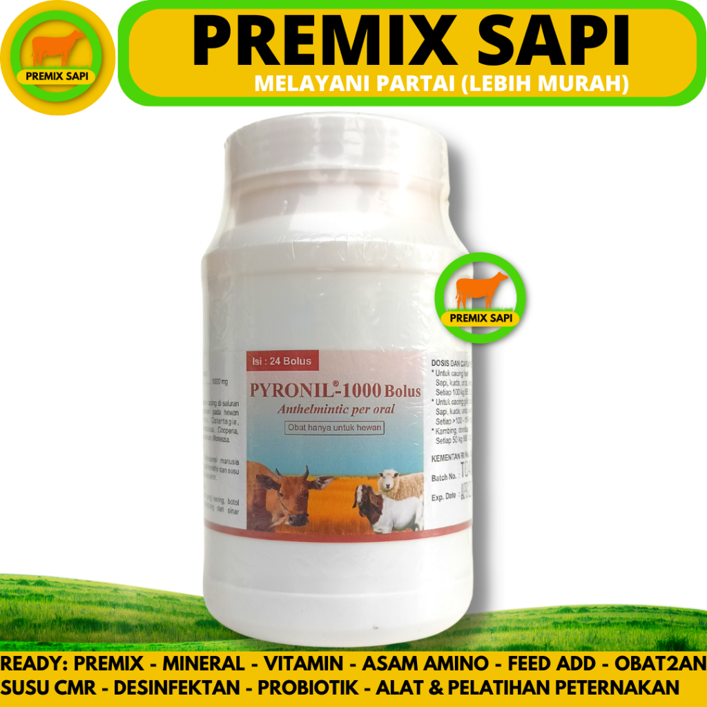 PYRONIL 1000 mg 1 BOLUS - Obat Cacing Paru Hati Pencernaan Hewan Kambing Domba Babi Sapi Kuda Kerbau