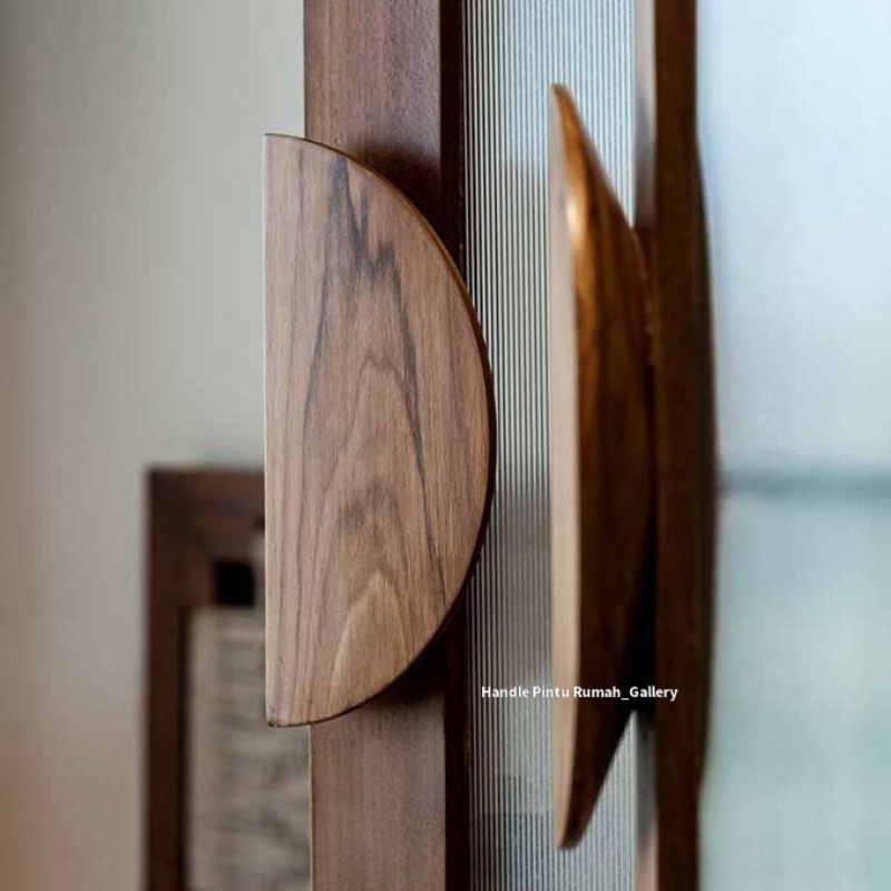 Handle Pintu Rumah Gagang Pintu Rumah Kayu Jati Tarikan Pintu Kaca Diameter 25 cm Coklat Natural Kay