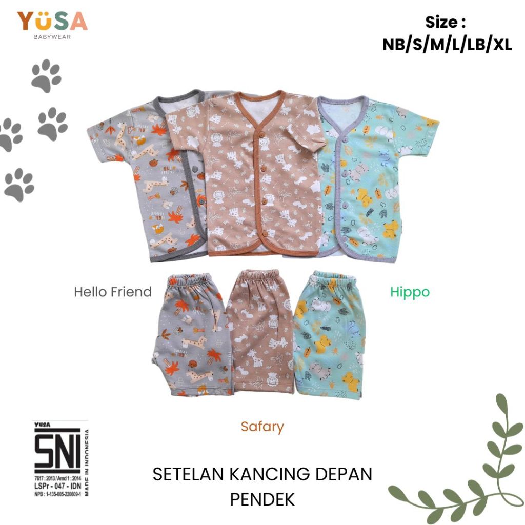 YUSA - Setelan Baju Bayi Kancing Depan Pendek Uk NB/S/M/L