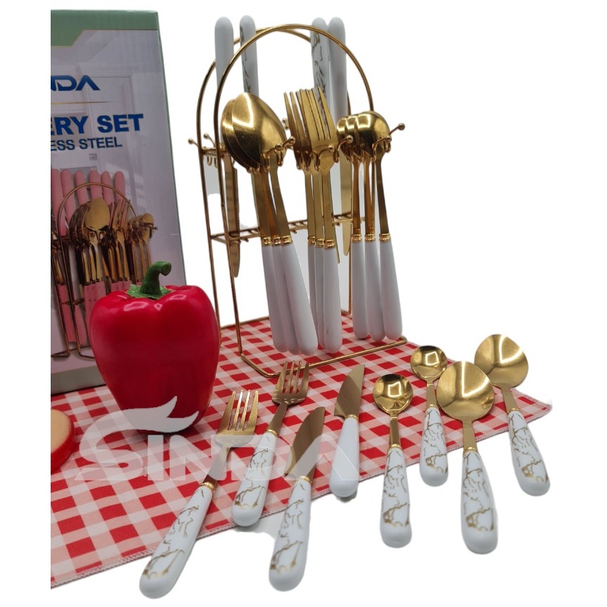 SENDOK SULTAN SET / SENDOK GOLD / CUTLERY SET / STAINLESS STEEL / SENDOK SET MARBLE / RAK SENDOK TUT