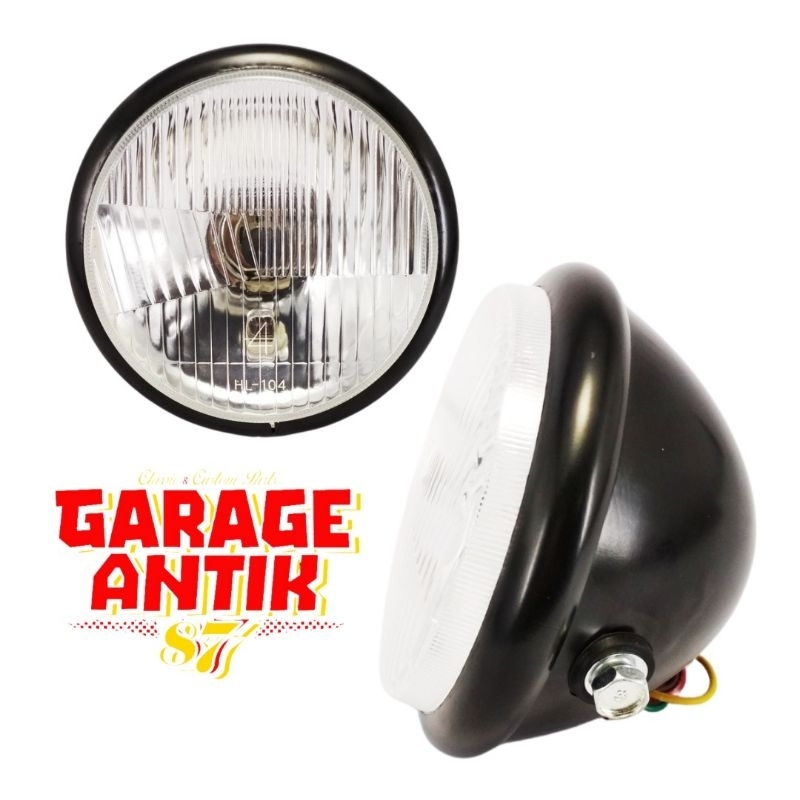 Lampu Depan Pesek Datar Jute Headlamp CB Batok Polos Crhome kaca Putih Reflektor RX King Megapro