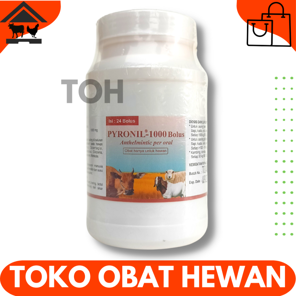 PYRONIL 1000 mg 1 POT (24BOLUS) - Obat Cacing Paru Hati Pencernaan Hewan Kambing Domba Babi Sapi Kud