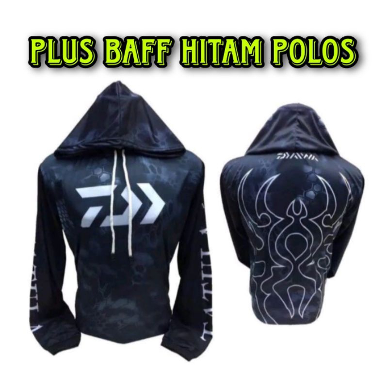 Baju Jersey Mancing Plus Baff Hitam Polos Kaos Jersey Mancing Lengan Panjang Plus Baff Hitam Polos