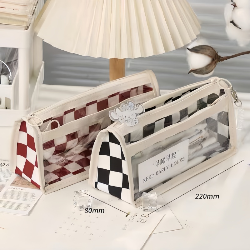 

Pensil case/kotak alat tulis/Tempat Pensil Kotak-kotak Transparan-YuanYuanMall