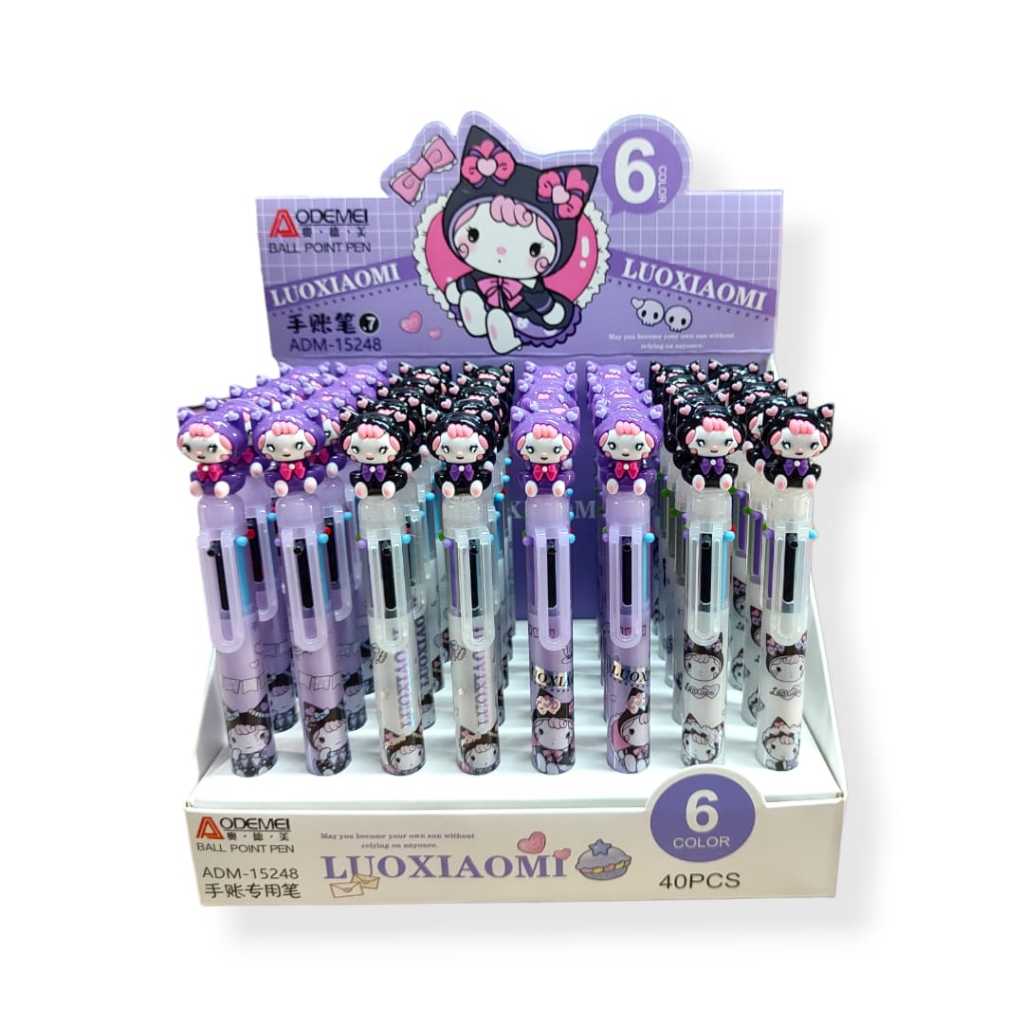 

PULPEN CLICK 6 WARNA / BALLPOINT CETEK 6 IN 1 KEPALA KARTUN SANRIO / KUROMI